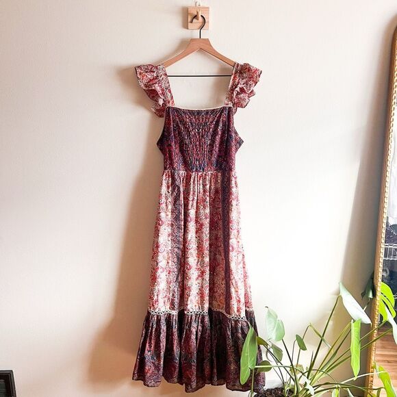 Haute Hippie Boho Fairy Floral Flutter Sleeve Dress Size M - Picture 2 of 7